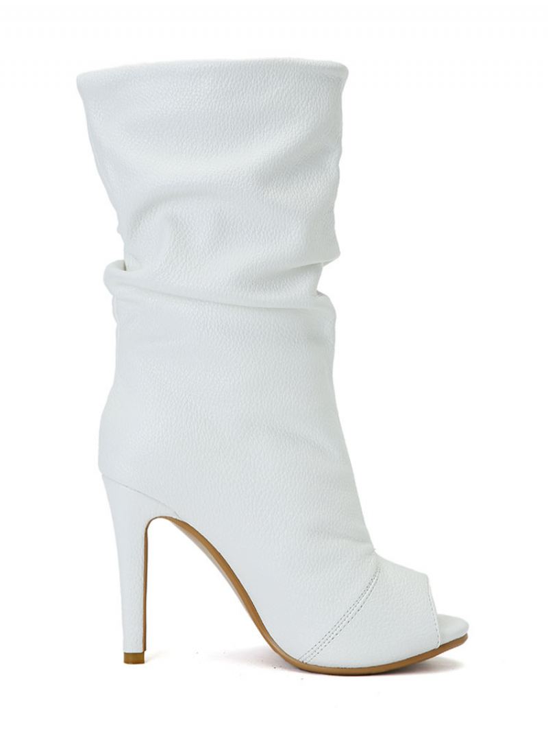 Witte Enkellaarzen Dames Peep Toe Hoge Hak Sandaallaarzen Us 5.5-12.5 - Wit