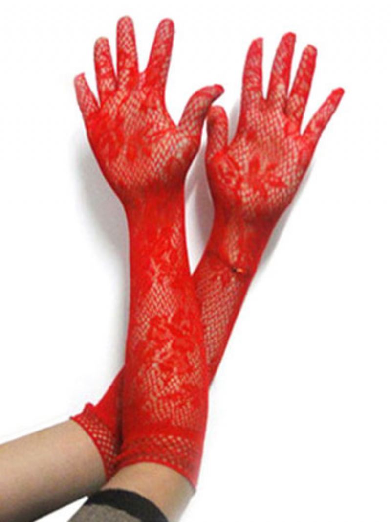 Carnaval Meidhandschoenen Rood Kant Kort Sexy Kostuumaccessoires