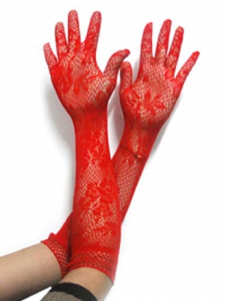 Carnaval Meidhandschoenen Rood Kant Kort Sexy Kostuumaccessoires