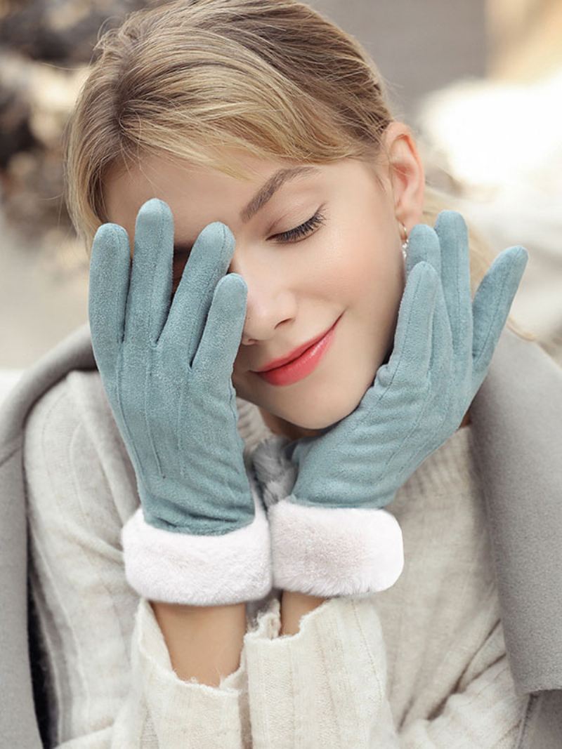 Dames Namaakbont Warme Verwarmde Winterhandschoenen - Licht Hemelsblauw