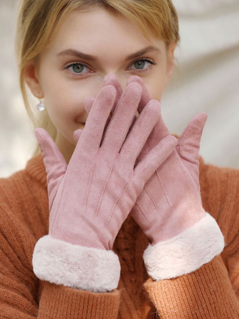 Dames Namaakbont Warme Verwarmde Winterhandschoenen - Roze