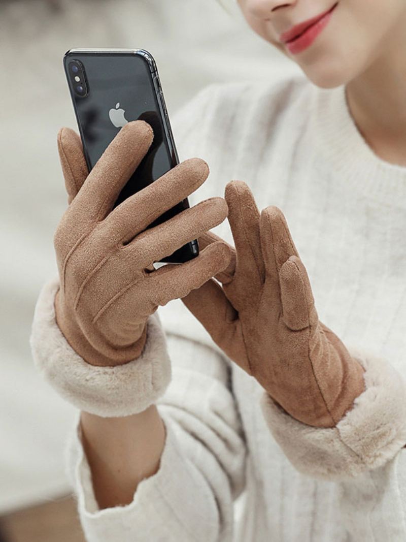 Dames Namaakbont Warme Verwarmde Winterhandschoenen - Kaki