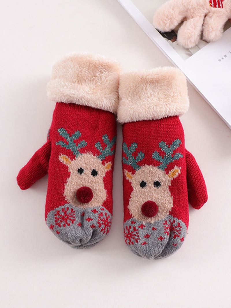 Dameshandschoenen Kerstpatroon Vakantiecadeau Huiskleding Winter Warm Schattig Acc - Rood