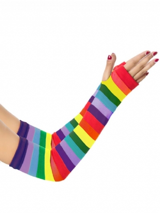 Dameshandschoenen Regenboogstrepenpatroon Katoenen Halloween Lange Handschoenen