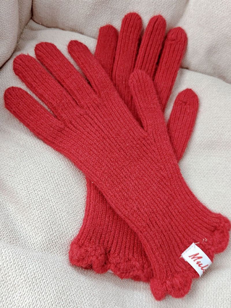 Geribbelde Gebreide Handschoenen Effen Kleur Herfst-winterhandschoenen Dames - Rood