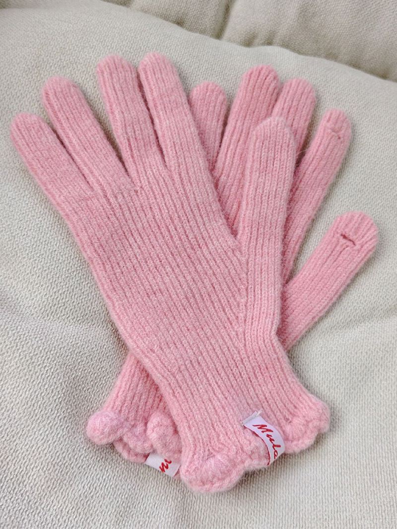 Geribbelde Gebreide Handschoenen Effen Kleur Herfst-winterhandschoenen Dames - Roze