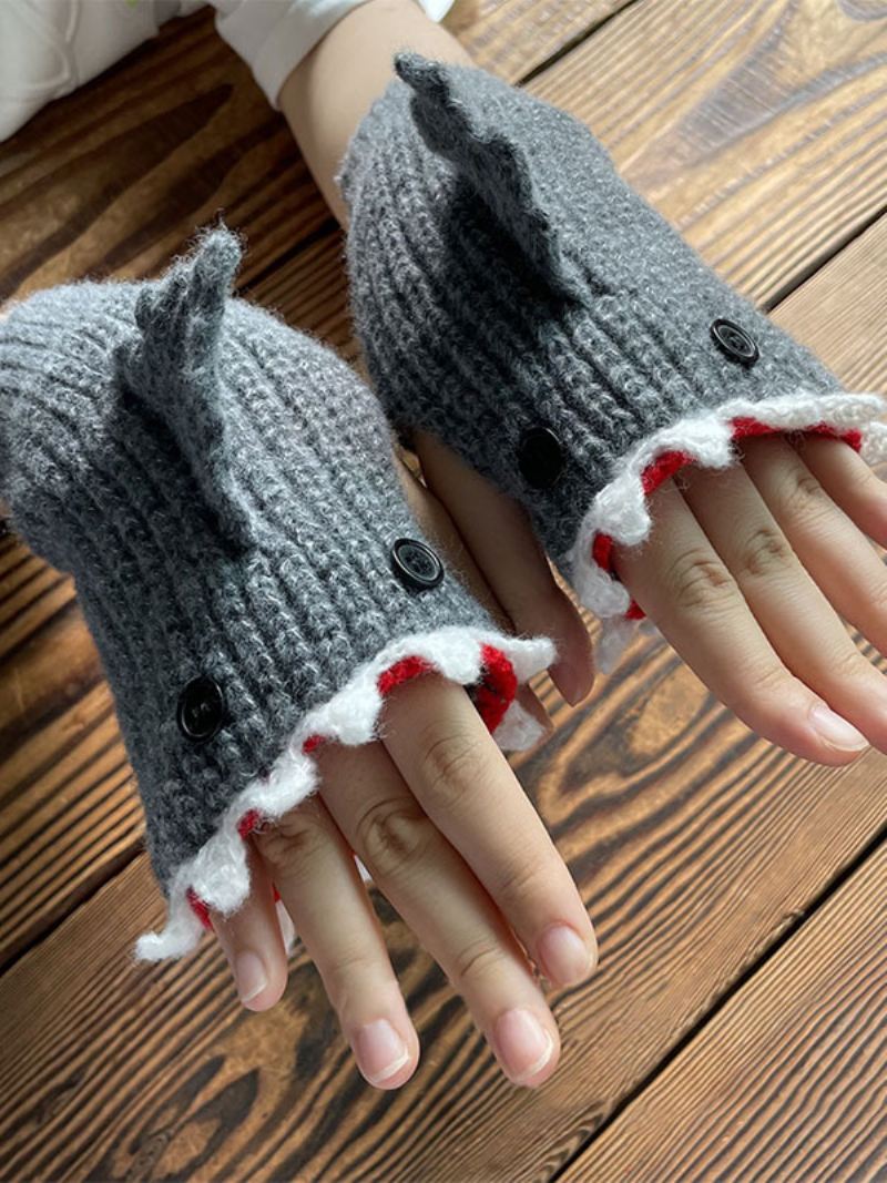 Handschoenen Dames Dierenprint Gehaakte Haaivorm Vingerloos Homewear Winter Warm Schattig Acc