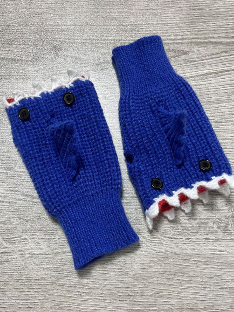 Handschoenen Dames Dierenprint Gehaakte Haaivorm Vingerloos Homewear Winter Warm Schattig Acc - Blauw