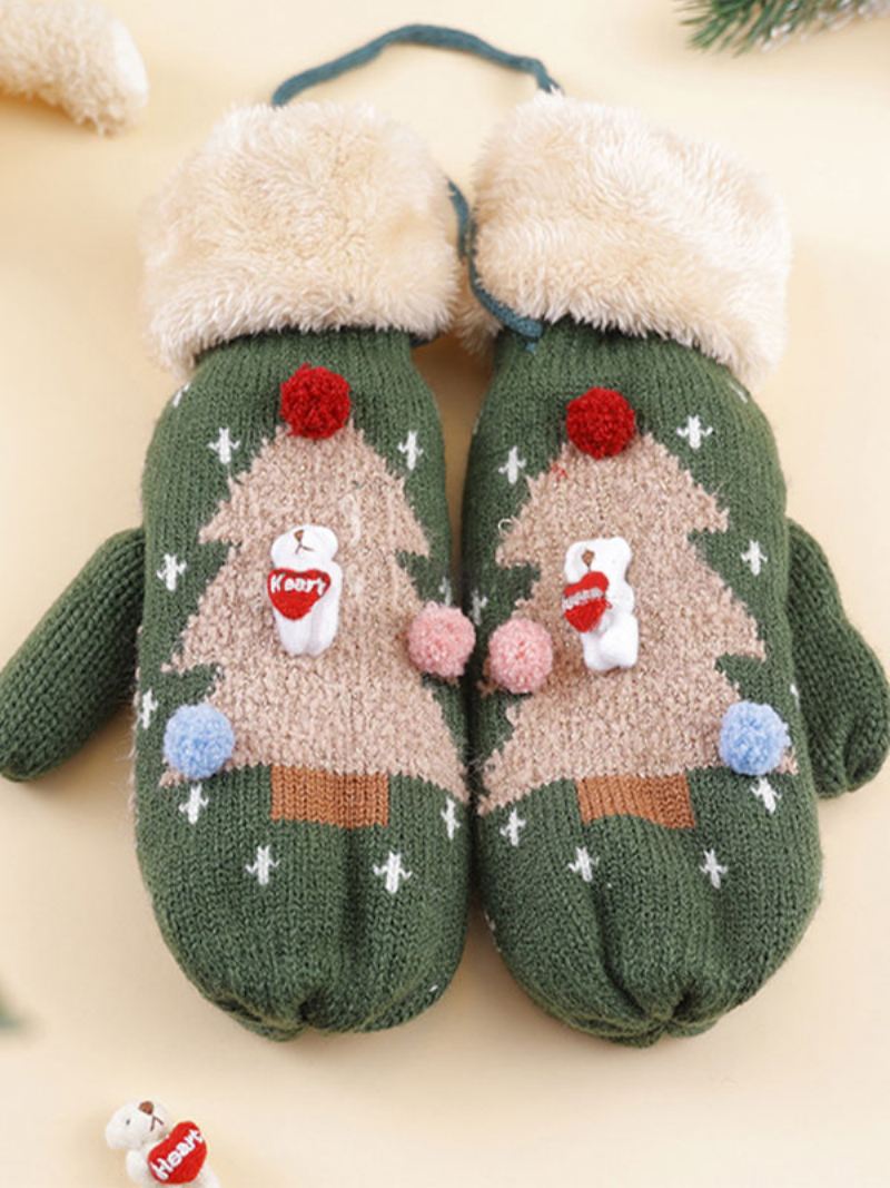 Handschoenen Dames Kerstpatroon Vakantiecadeau Huiskleding Winter Warm Schattig Acc - Groen