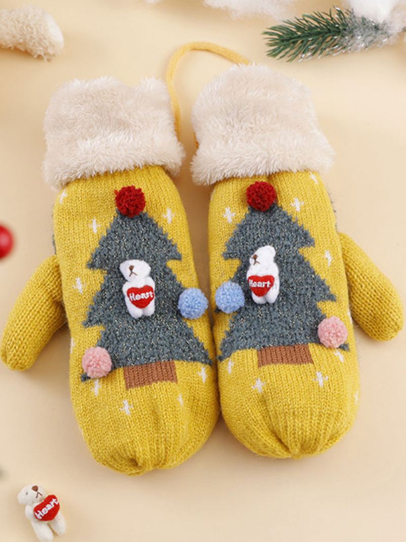 Handschoenen Dames Kerstpatroon Vakantiecadeau Huiskleding Winter Warm Schattig Acc - Geel