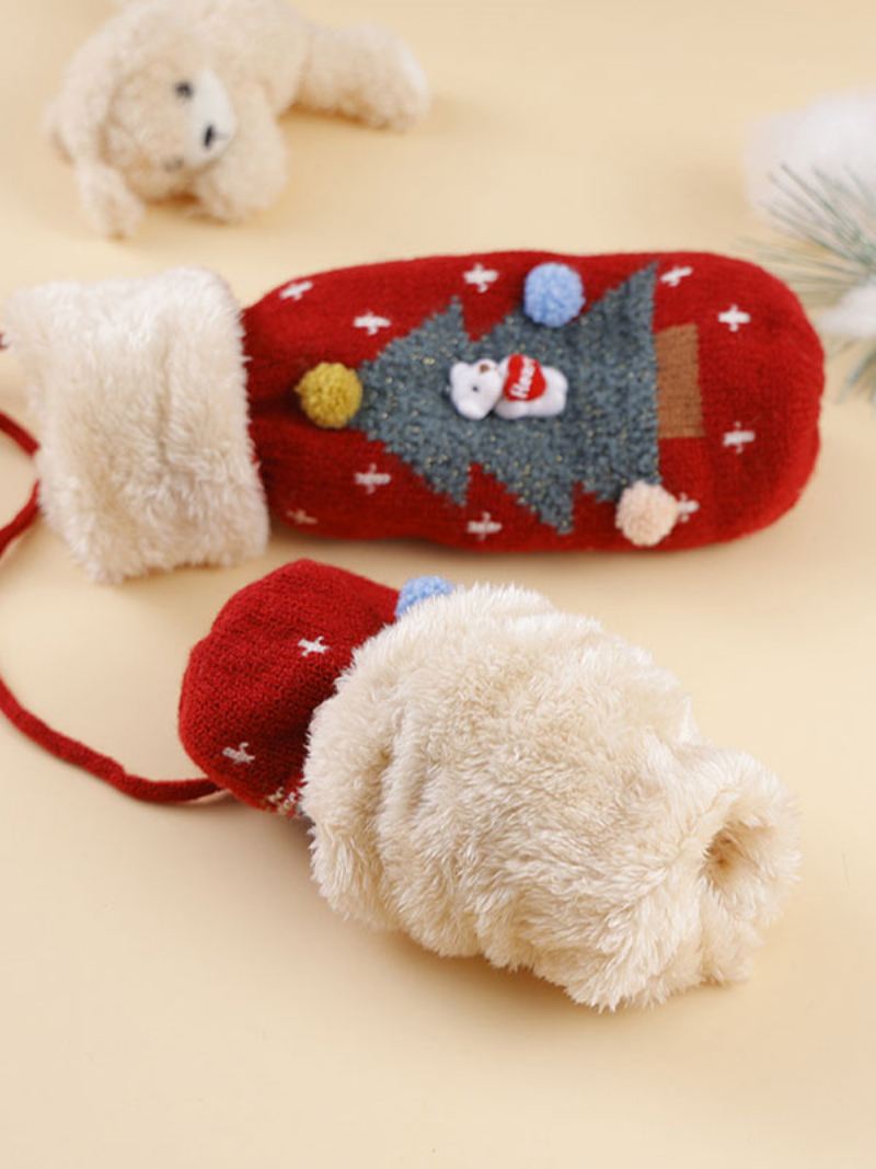 Handschoenen Dames Kerstpatroon Vakantiecadeau Huiskleding Winter Warm Schattig Acc - Rood