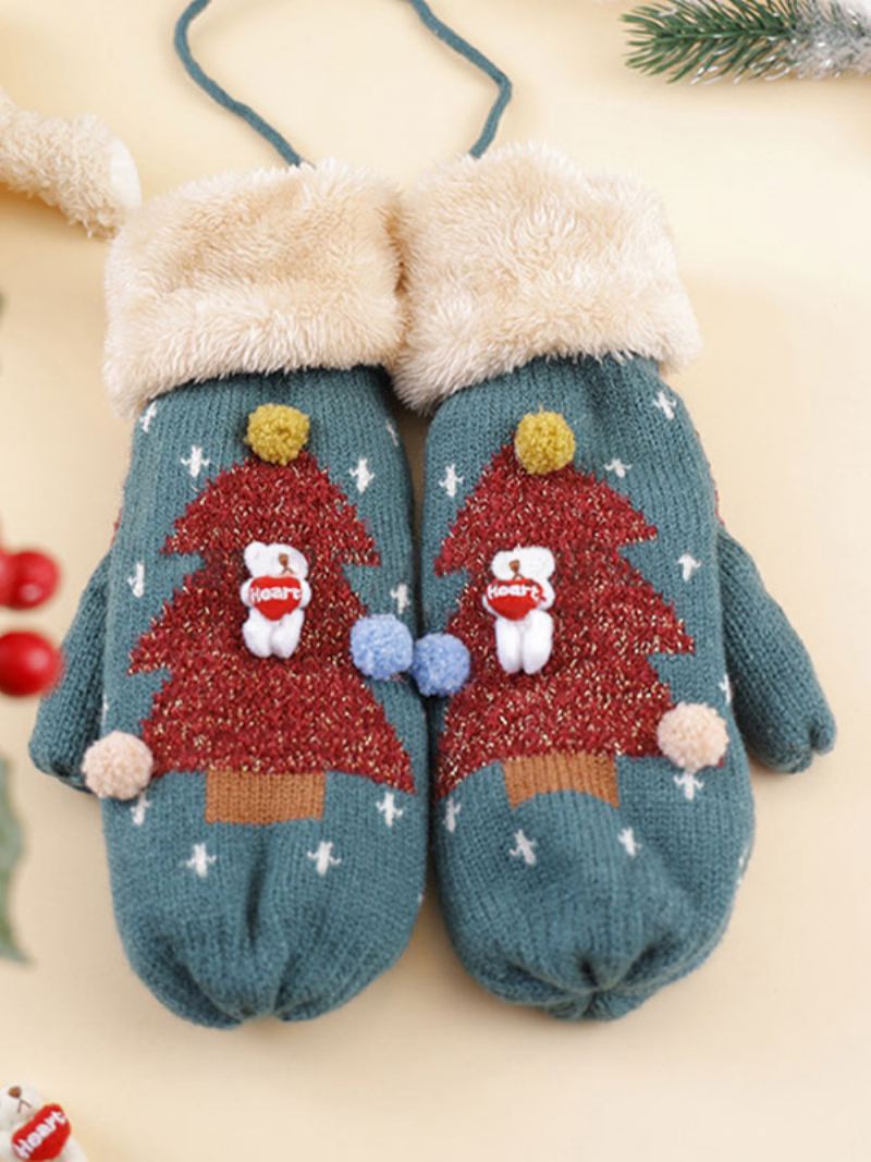 Handschoenen Dames Kerstpatroon Vakantiecadeau Huiskleding Winter Warm Schattig Acc - Blauwgroen