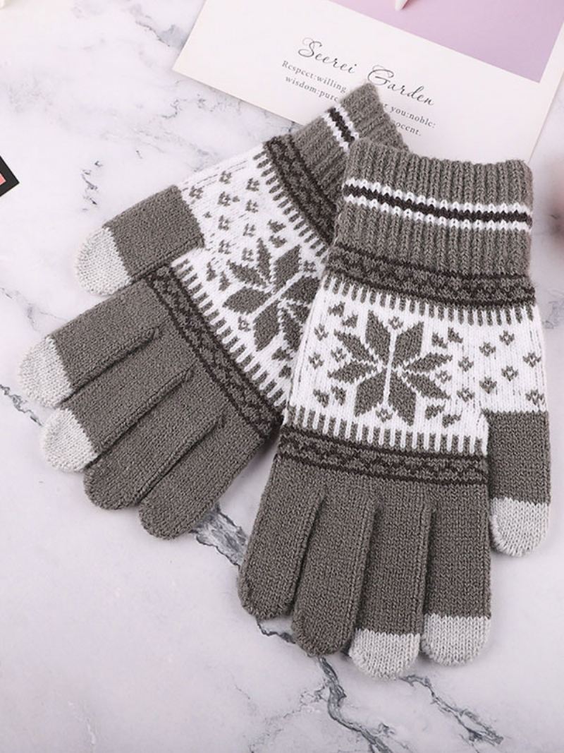 Kerstdecor Bedrukte Korte Dames Warme Verwarmde Winter Handschoenen - Lichtgrijs