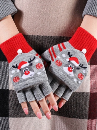 Kerstdecor Bedrukte Korte Dames Warme Verwarmde Winter Vingerloze Handschoenen