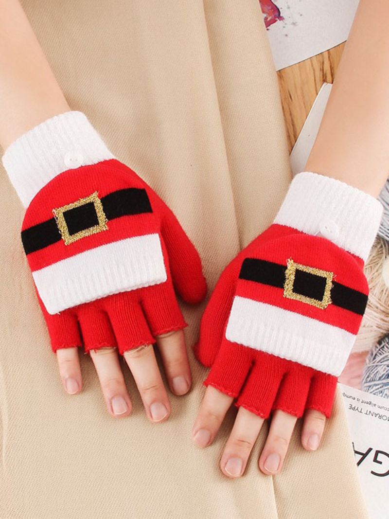 Kerstdecor Bedrukte Korte Dames Warme Verwarmde Winter Vingerloze Handschoenen - Wit