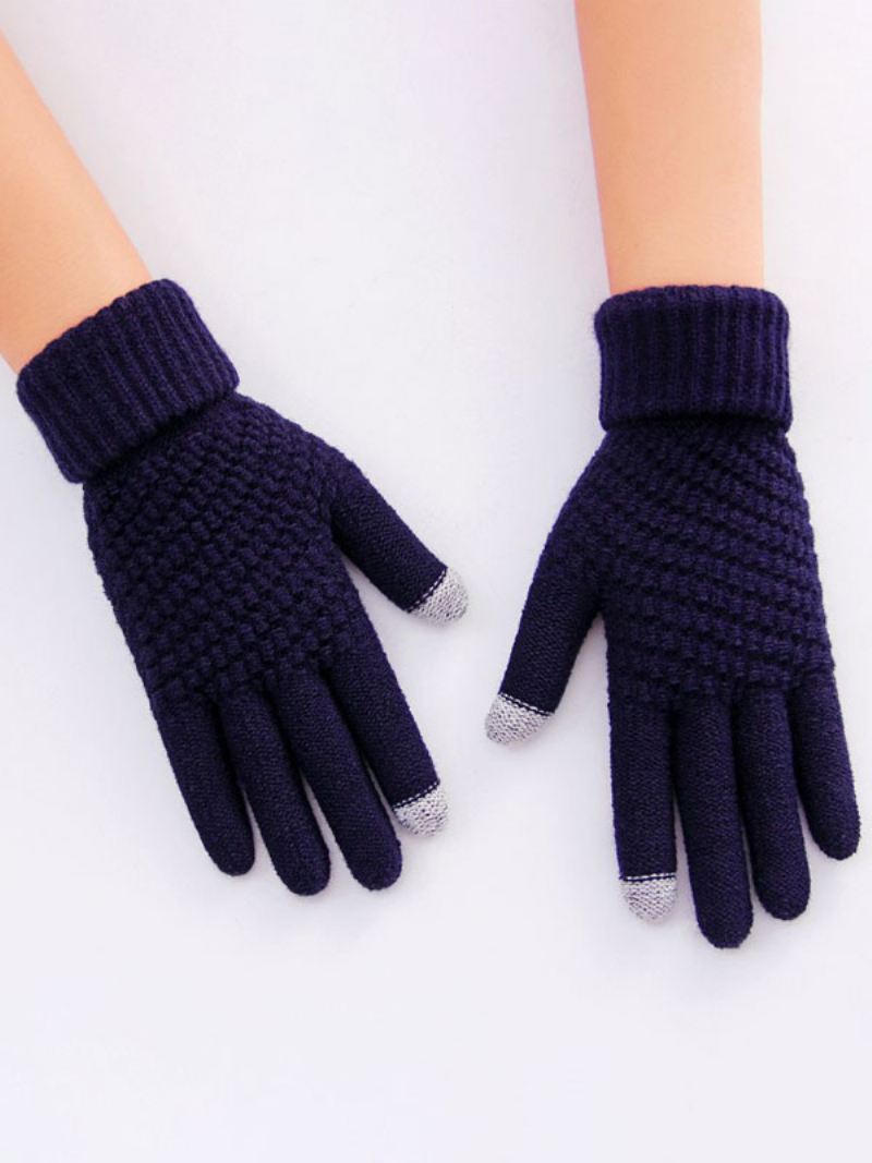 Korte Dames Warme Verwarmde Winter Handschoenen - Donker Marineblauw