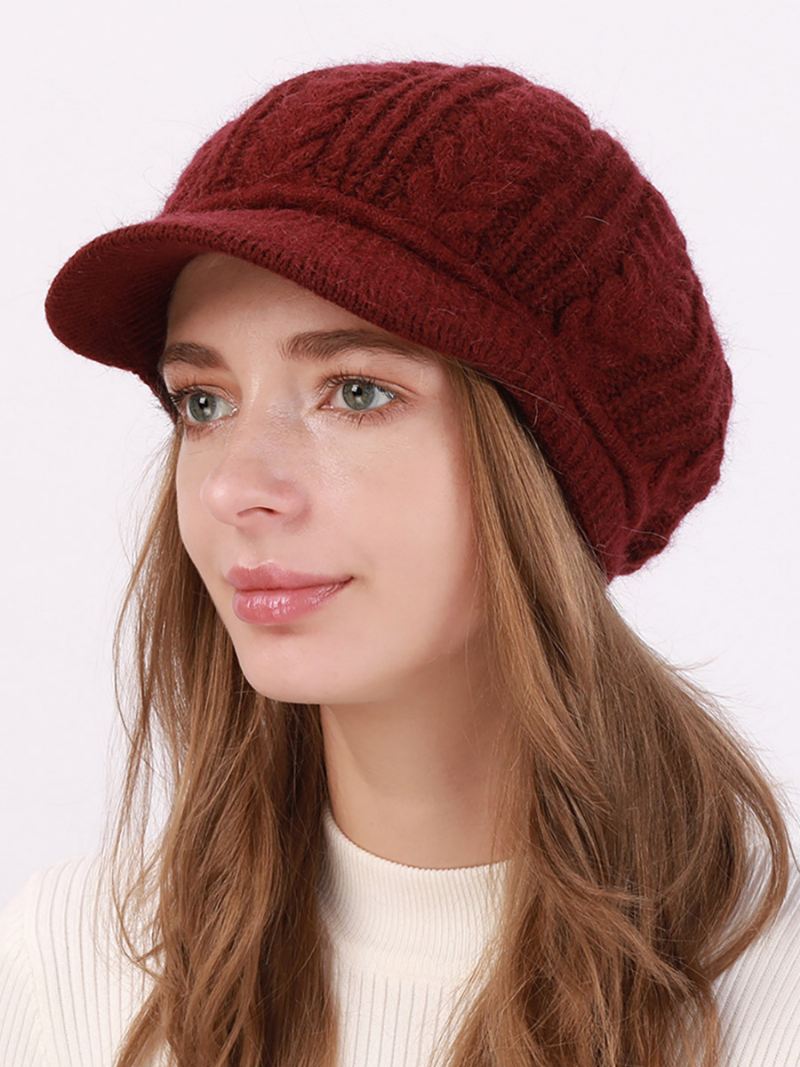 Barethoed Gebreid Effen Kleur Dagelijks Casual Herfst Winter Caps Dames - Bordeaux