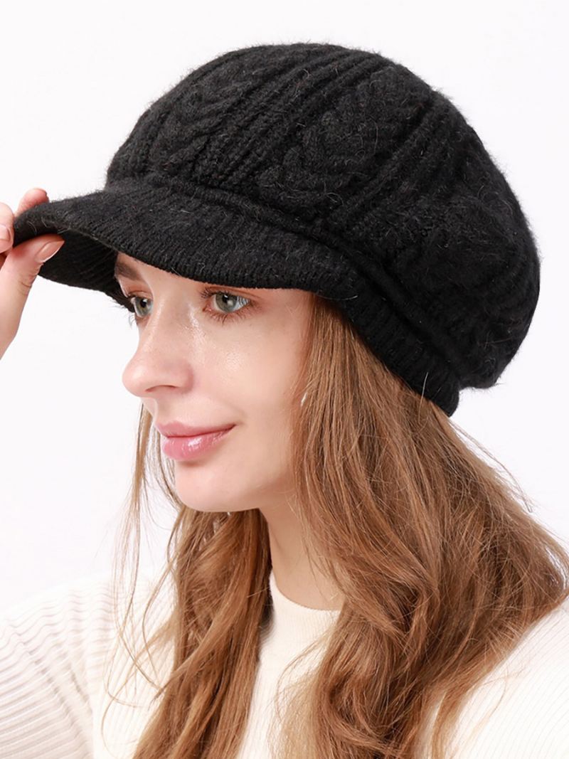 Barethoed Gebreid Effen Kleur Dagelijks Casual Herfst Winter Caps Dames - Zwart