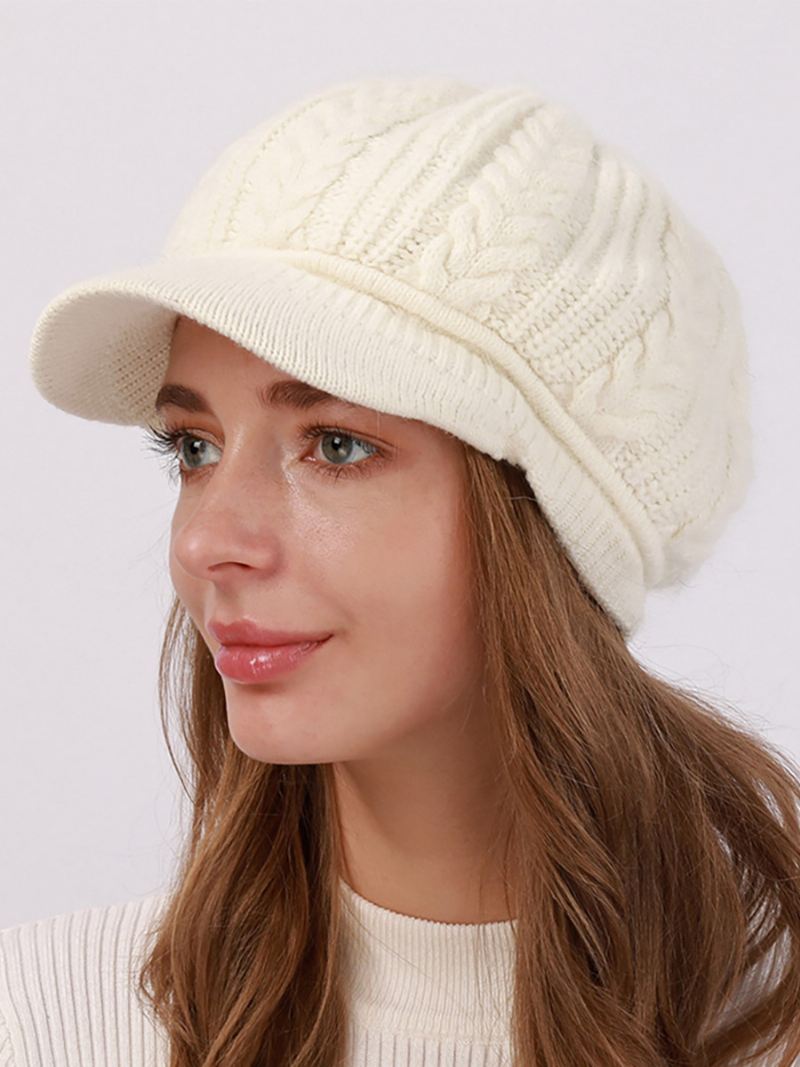 Barethoed Gebreid Effen Kleur Dagelijks Casual Herfst Winter Caps Dames - Wit