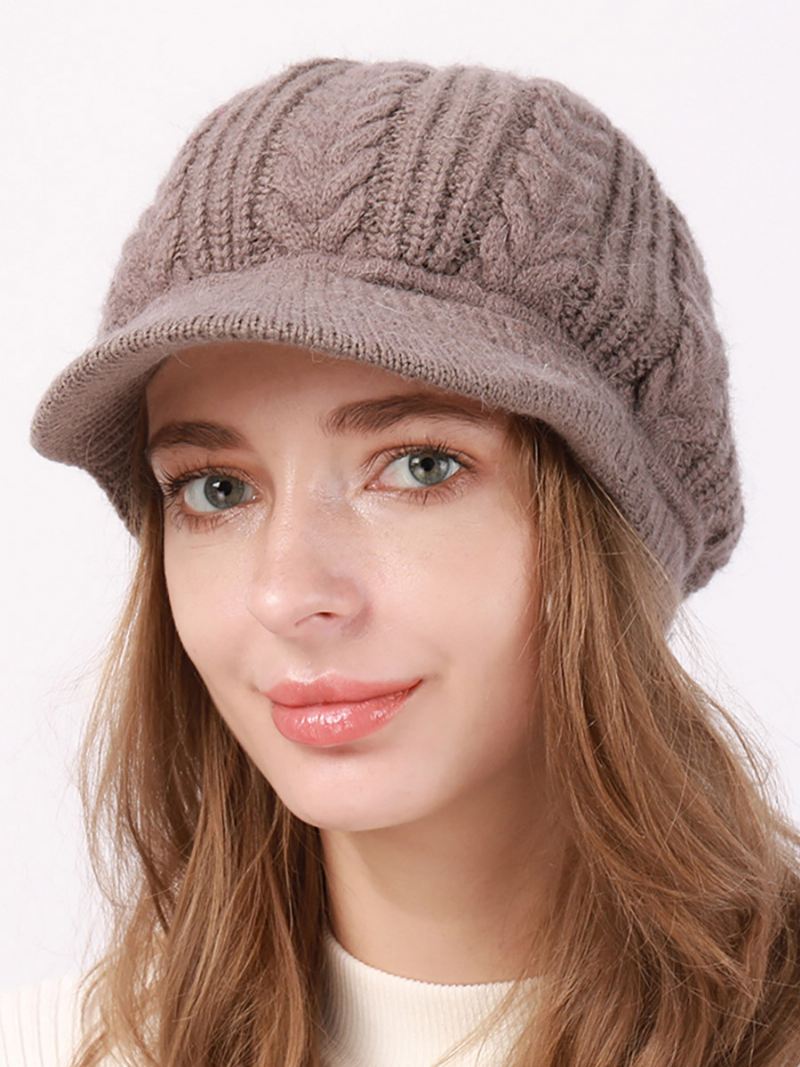 Barethoed Gebreid Effen Kleur Dagelijks Casual Herfst Winter Caps Dames - Kaki