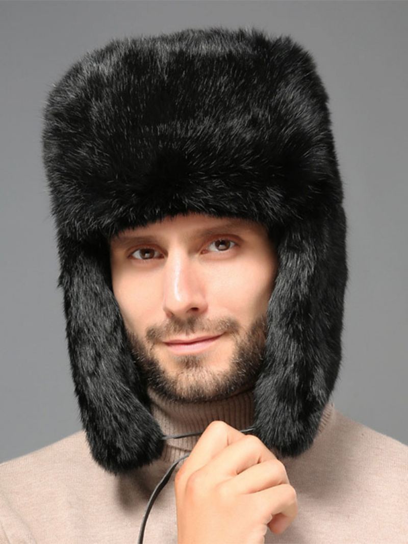 Caps Heren Moderne Namaakbont Winter Warme Hoeden Russische Ushanka-hoed - Zwart