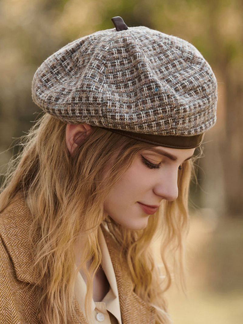 Dameshoeden Leuke Geruite Winterwarme Baret Britse Stijl