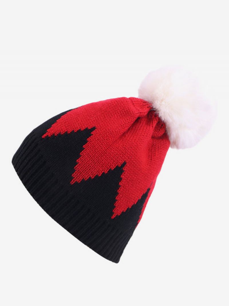 Gebreide Muts Pom Poms Damesmutsen Lente Herfst Winter - Zwart+Rood