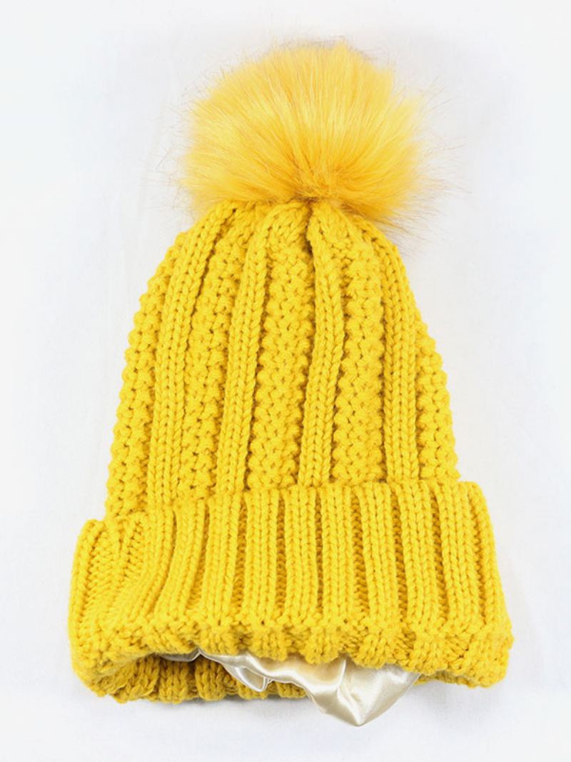 Gebreide Muts Pom Poms Gehaakte Unisex-petten Lente Herfst Winter - Geel