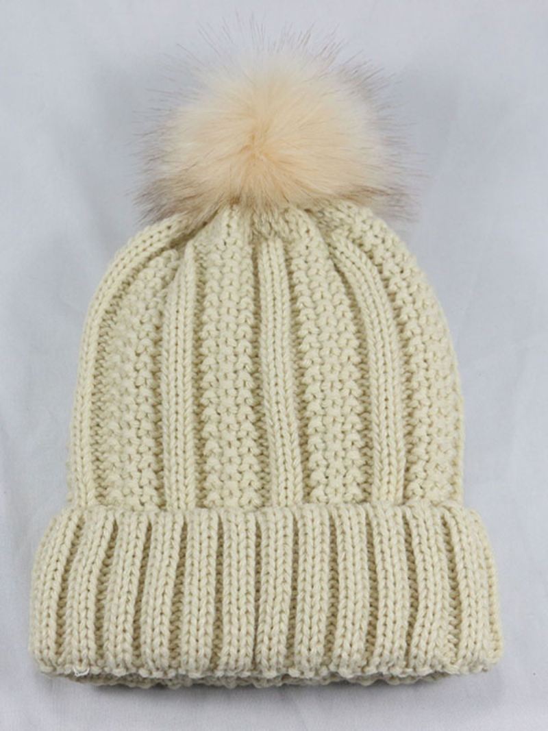 Gebreide Muts Pom Poms Gehaakte Unisex-petten Lente Herfst Winter - Beige