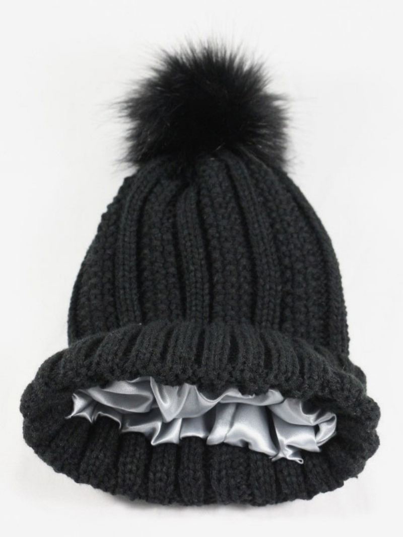 Gebreide Muts Pom Poms Gehaakte Unisex-petten Lente Herfst Winter - Zwart