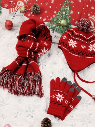 Kerstcadeau Sjaal Muts Handschoenen 3 Stuks Set Rood