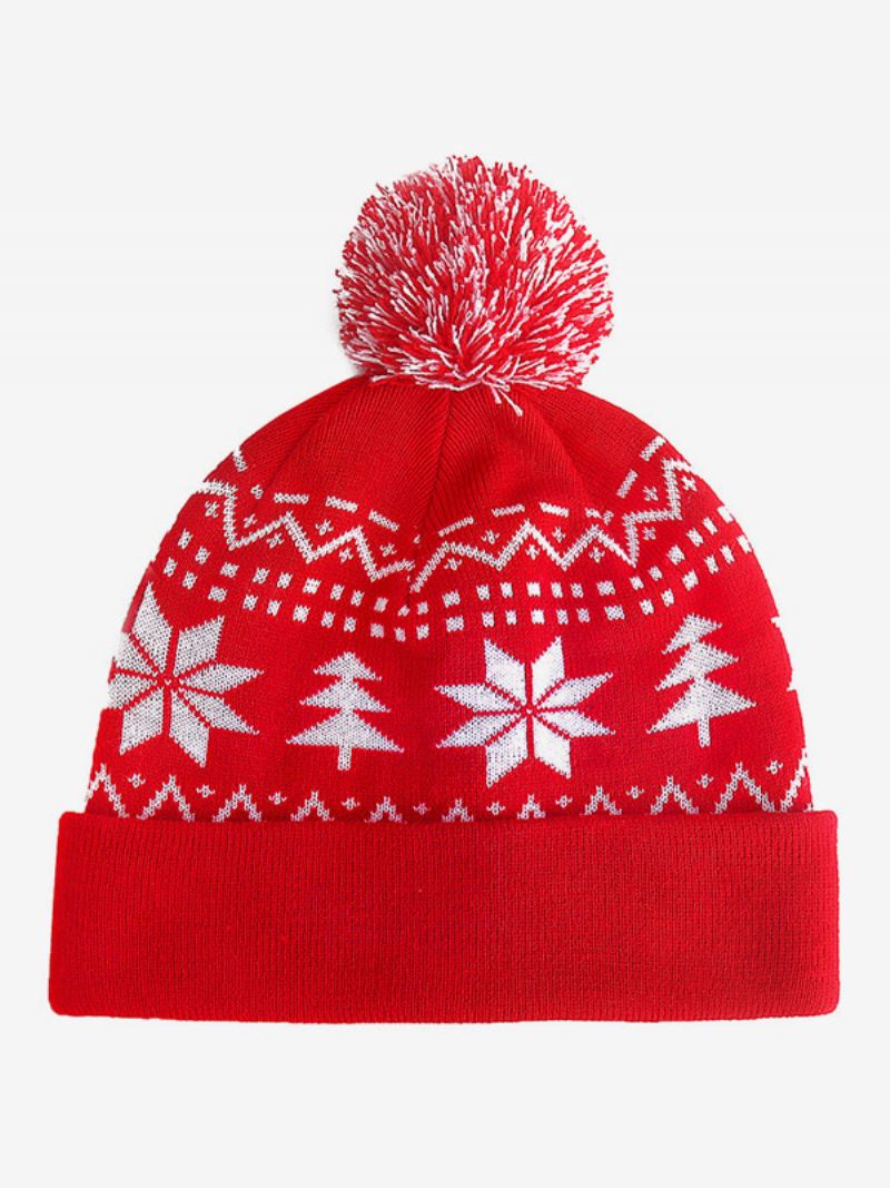 Pom Poms Hoeden Sneeuwvlok Kerst Dameshoed Rood - Rood