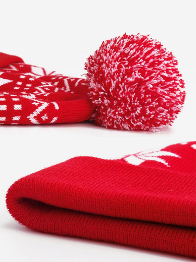 Pom Poms Hoeden Sneeuwvlok Kerst Dameshoed Rood - Rood