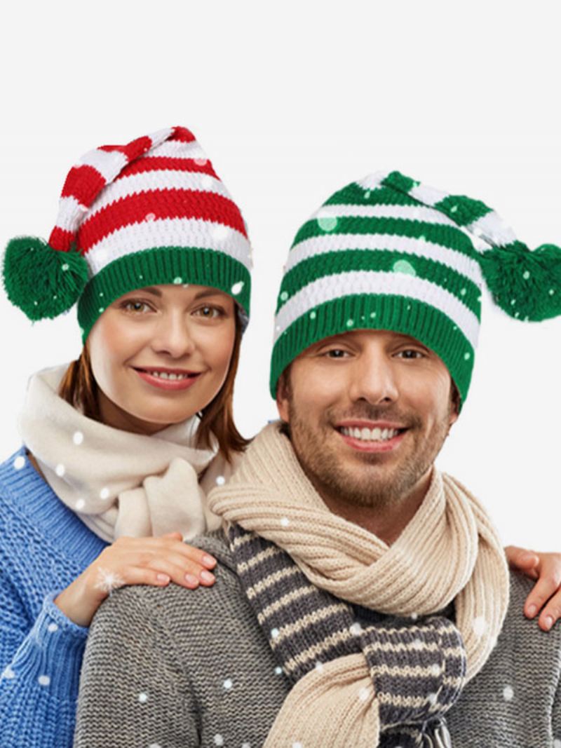 Pom Poms Kap Strepen Kerstpatroon Herfst Winter Caps