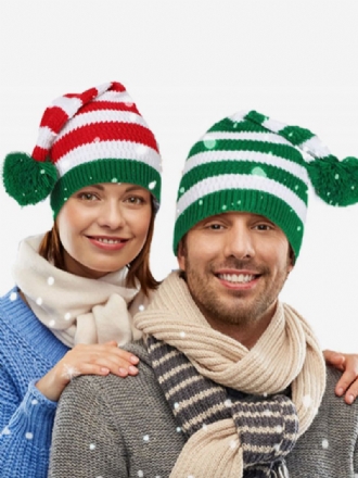 Pom Poms Kap Strepen Kerstpatroon Herfst Winter Caps