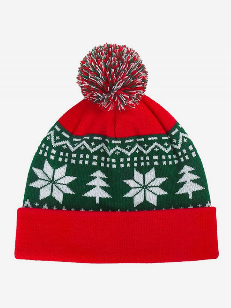 Rode Pom Poms Hoed Kerstpatroon Dames Wintermuts - Rood