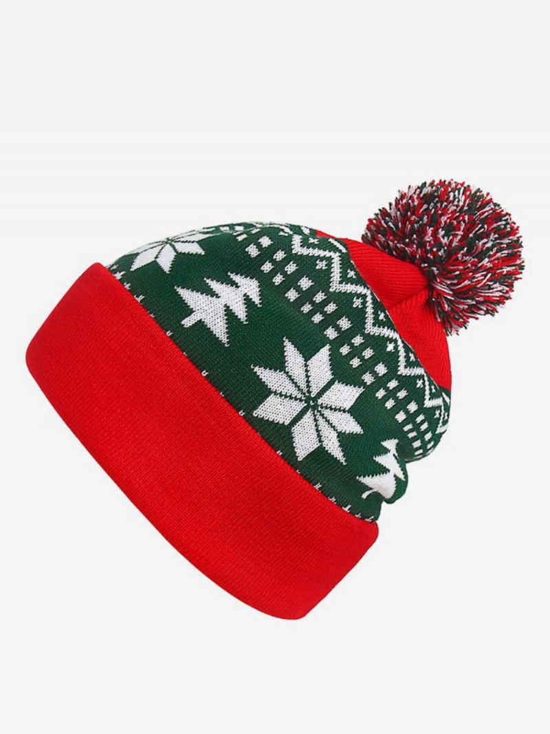 Rode Pom Poms Hoed Kerstpatroon Dames Wintermuts - Rood