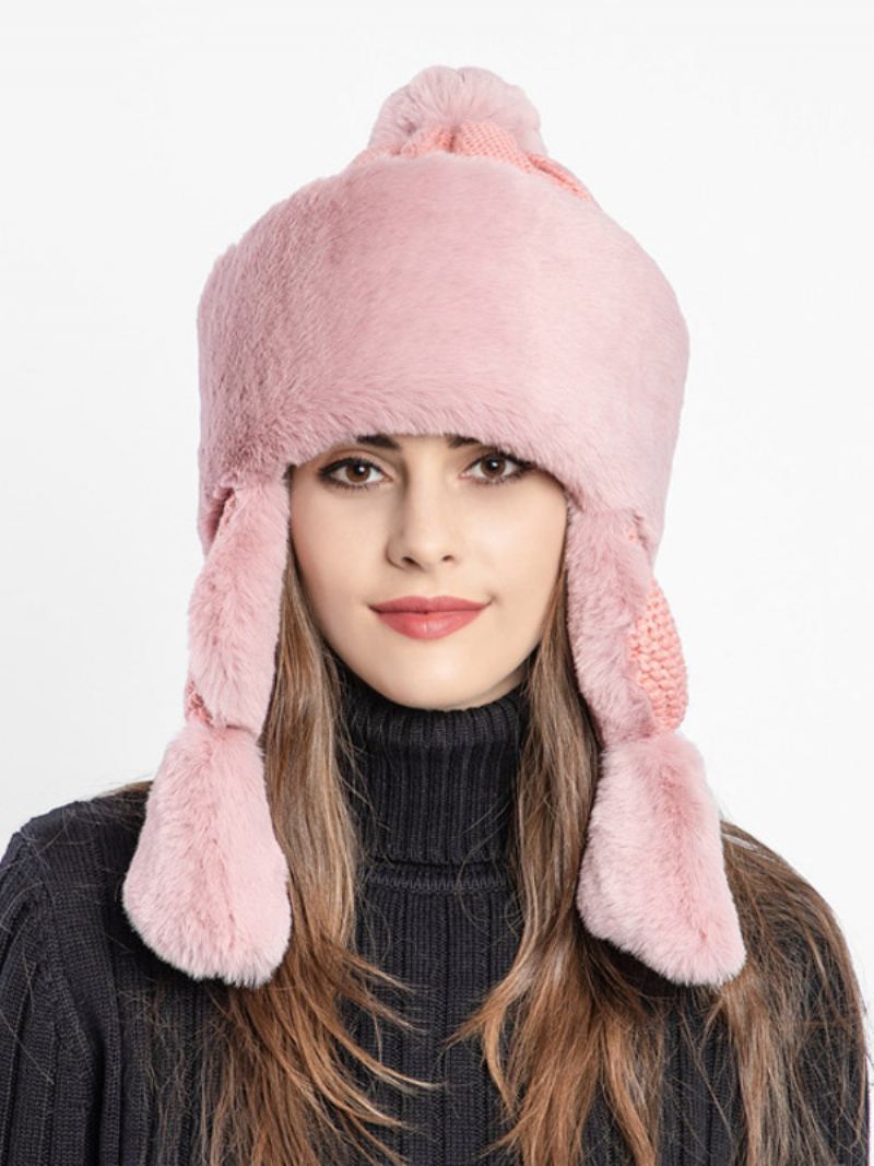 Wintermuts Imitatiebont Dames Met Winddichte Oorkleppen - Roze