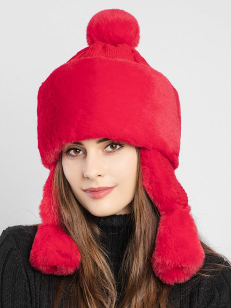 Wintermuts Imitatiebont Dames Met Winddichte Oorkleppen - Rood