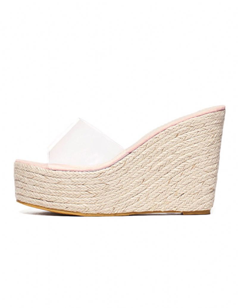 Abrikoos Damessandalen Met Sleehak Transparante Peeptoe-espadrilles Sleehakken - Roze