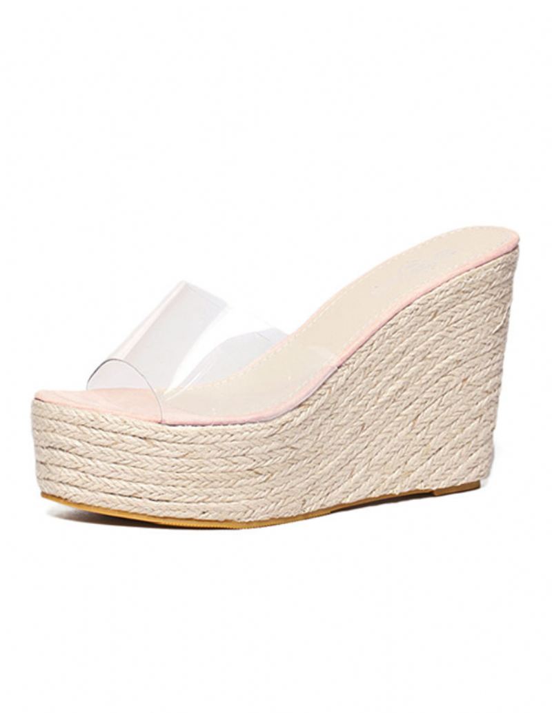 Abrikoos Damessandalen Met Sleehak Transparante Peeptoe-espadrilles Sleehakken - Roze