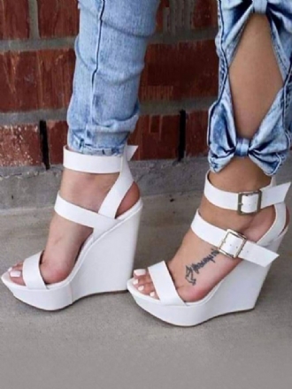 Dames Witte Wigsandalen Damesschoenen Open Teen Platform Sandaalschoenen Met Gespdetail