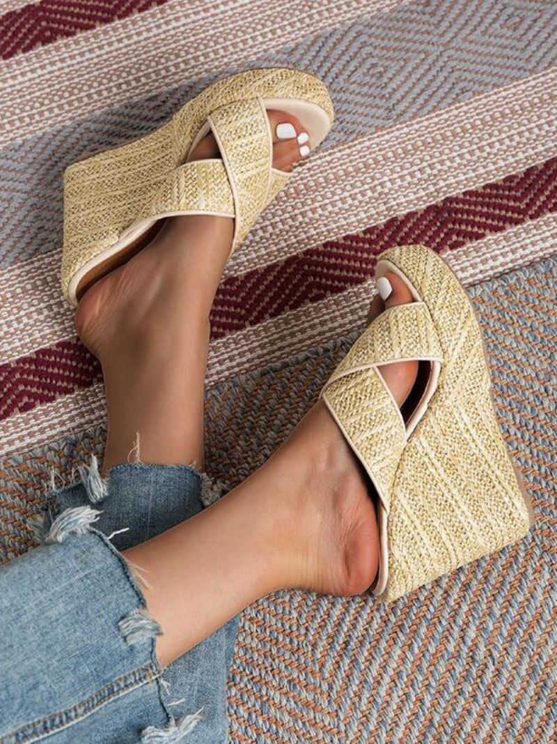 Damesrieten Sleehaksandalen Platform Open Teen Criss Cross Sandal Slides - Licht Geel