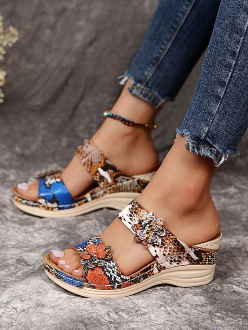 Damessleehak Street Wear Bedrukt Pu-leer Espadrilles-sandalen Met Open Teen - Python