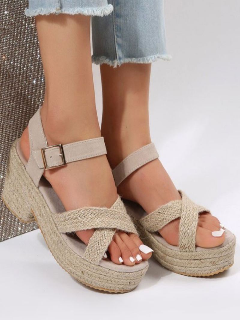 Damessleehak Street Wear-rieten Sandalen Met Open Teen - Licht Geel