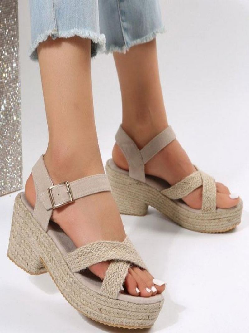 Damessleehak Street Wear-rieten Sandalen Met Open Teen - Licht Geel