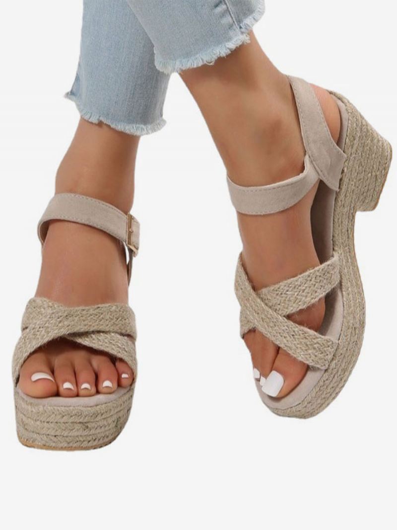 Damessleehak Street Wear-rieten Sandalen Met Open Teen - Licht Geel