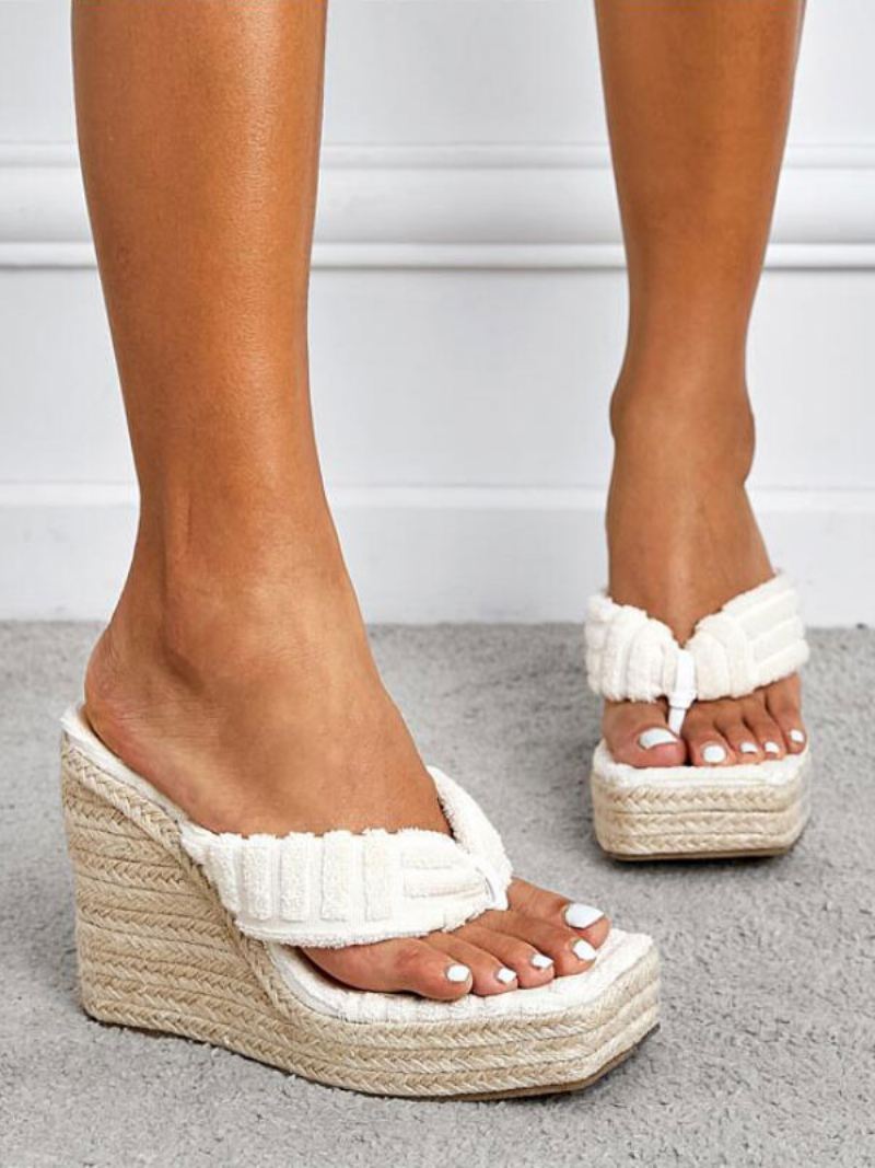 Espadrille-platformsandalen Met Sleehak Dames - Wit