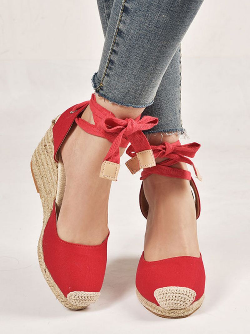 Espadrilles-sandalen Badstof Met Puntige Neus Dames - Rood