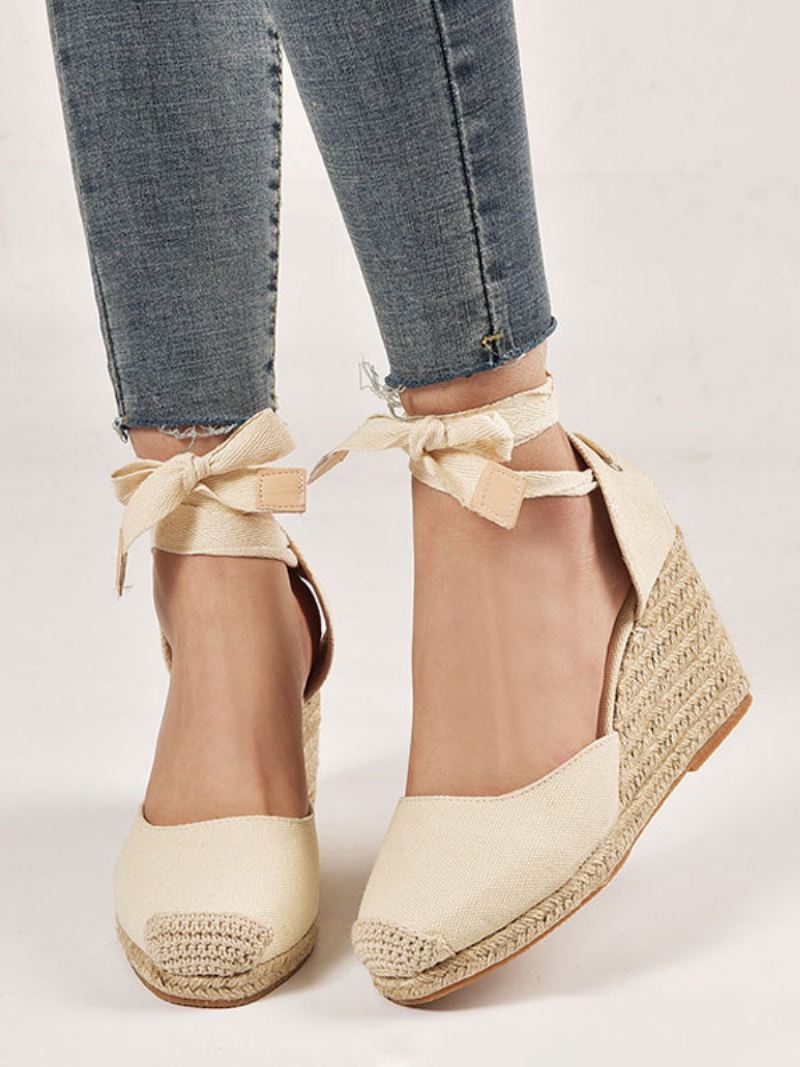 Espadrilles-sandalen Badstof Met Puntige Neus Dames - Beige